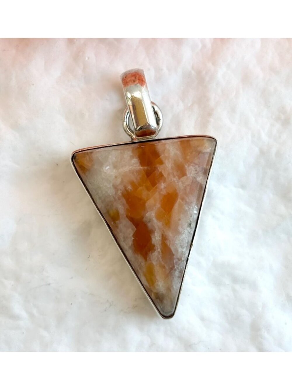 Calcite Modernist Mexican Made Triangular Vintage Sterling Silver 925 Pendant